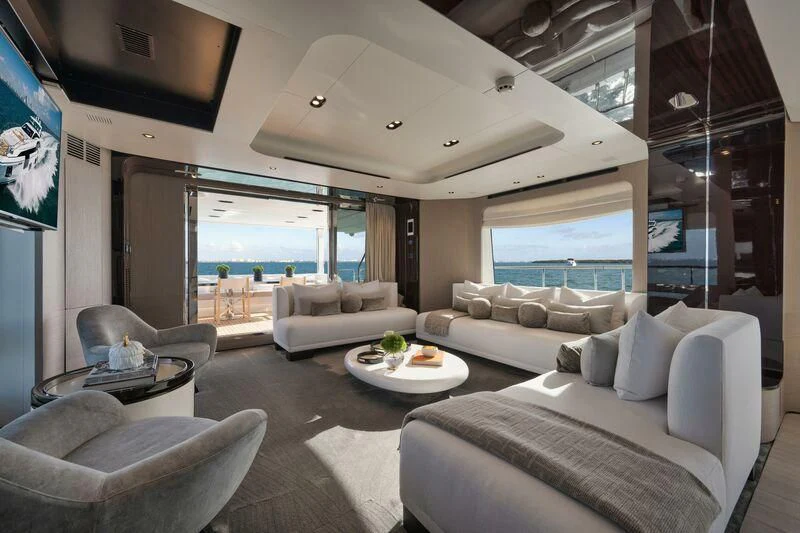 a living room with a large window aboard ECLIPSE Yacht for Sale