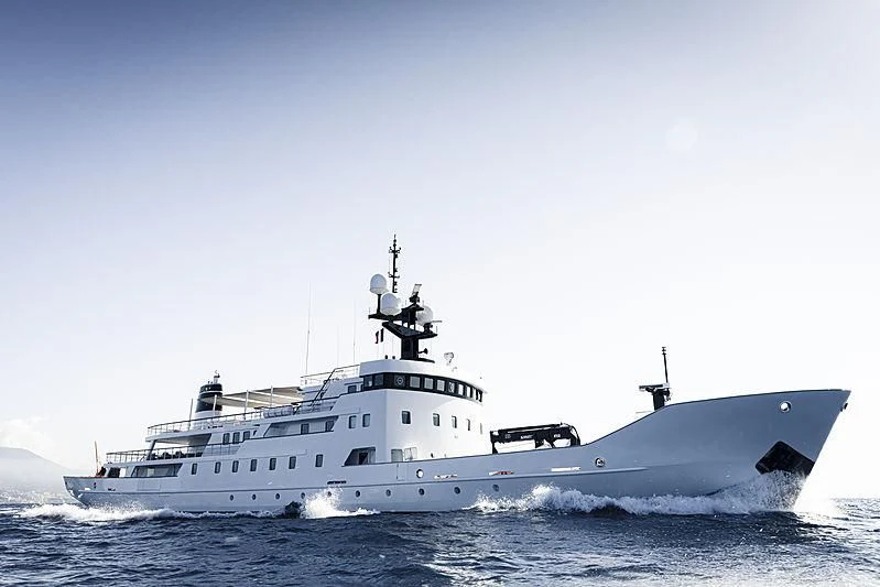 a large white ship in the water aboard JESTER Yacht for Sale