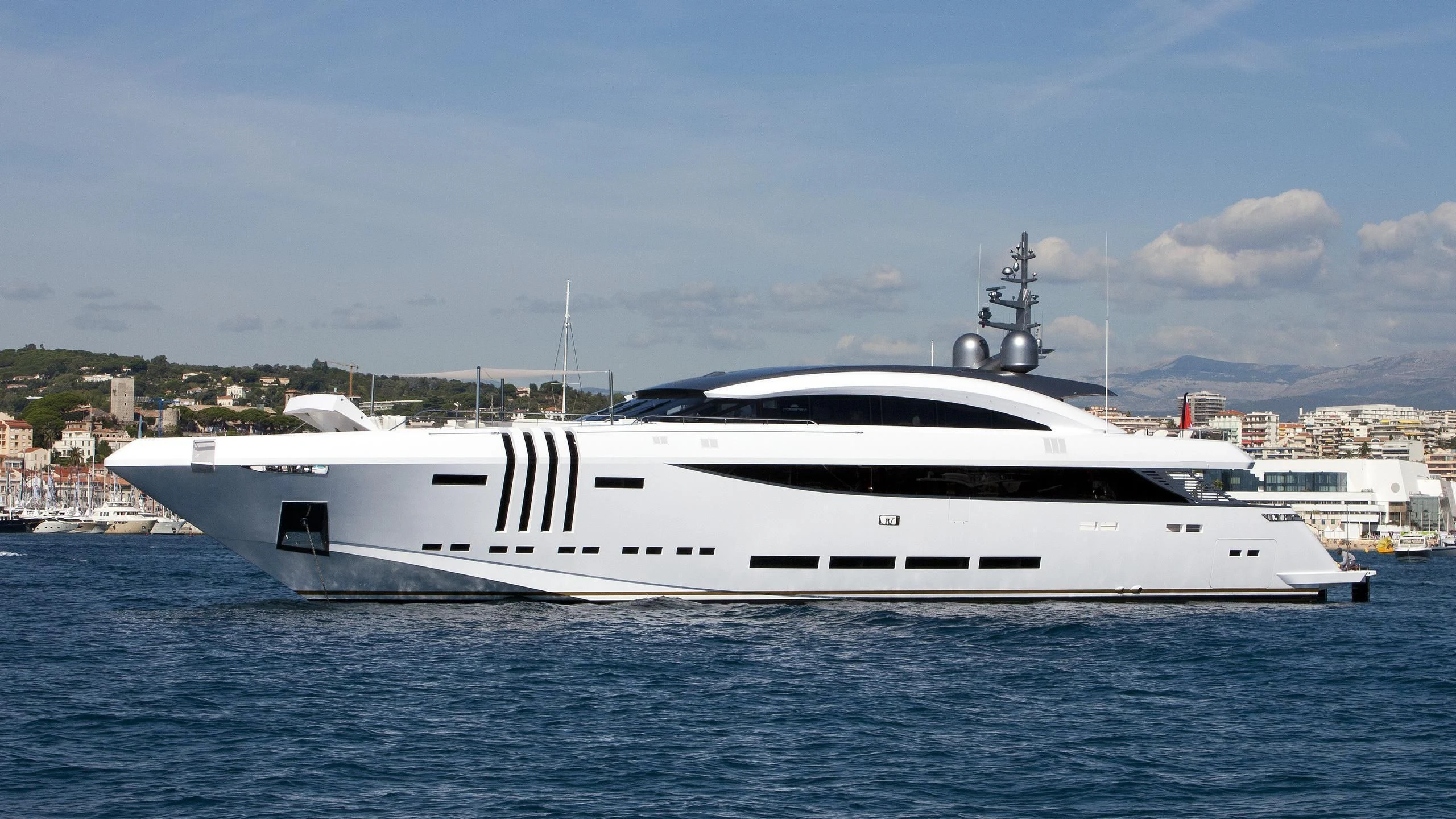 a white yacht in the water aboard VELLMARI Yacht for Sale