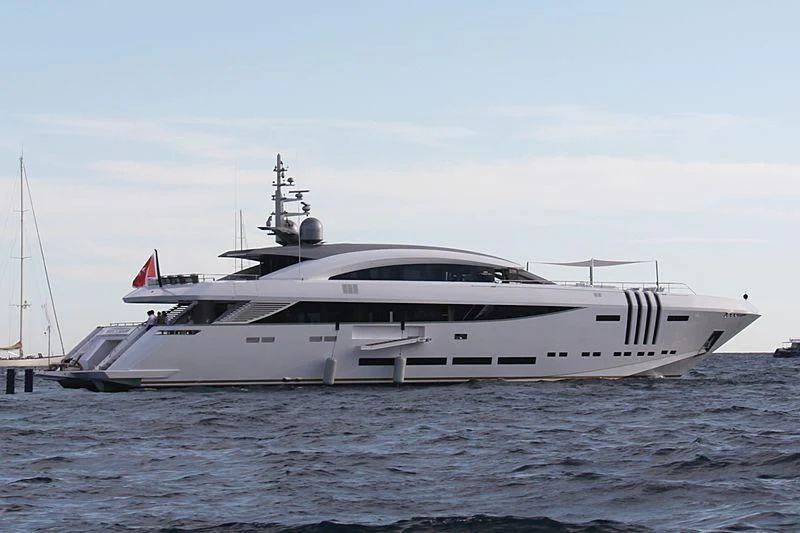 a white yacht on the water aboard VELLMARI Yacht for Sale