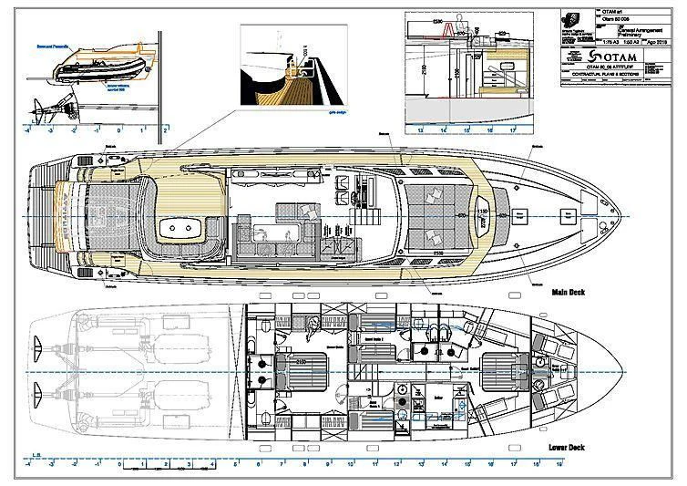 diagram, engineering drawing aboard TACHION Yacht for Sale