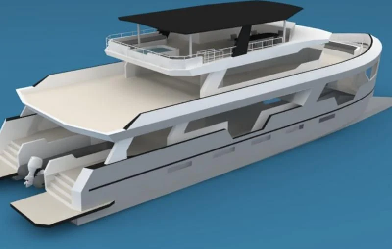 a model of a boat aboard SEA SEARCHER INDEPENDENCE 110 Yacht for Sale