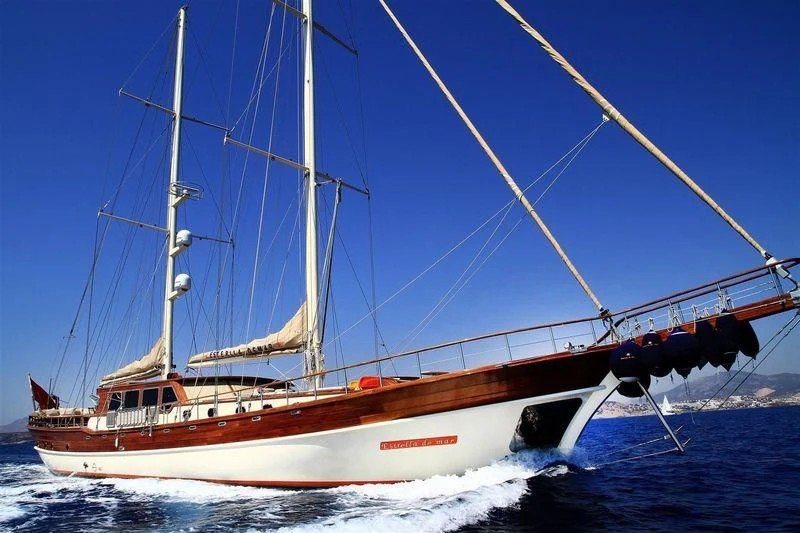 a boat on the water aboard ESTRELLA DE MAR Yacht for Sale