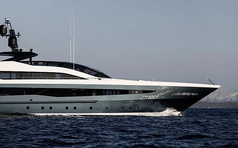 a large white boat in the water aboard IRISHA Yacht for Sale