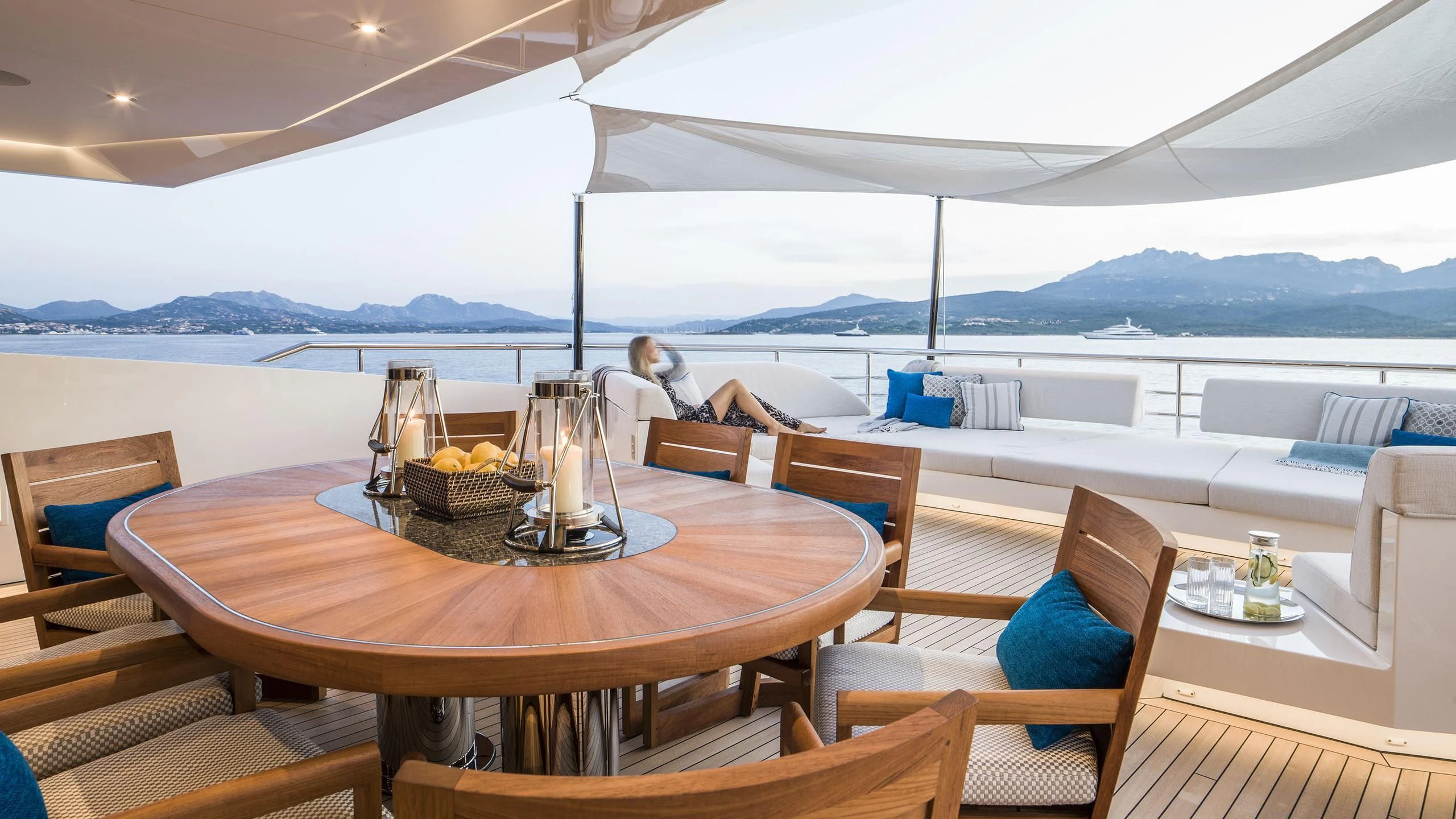 a table with food on it aboard IRISHA Yacht for Sale
