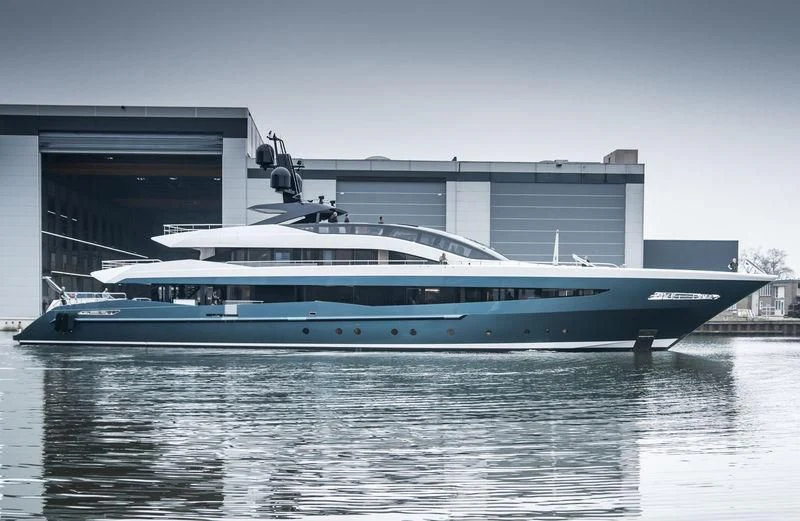 a large boat in the water aboard IRISHA Yacht for Sale