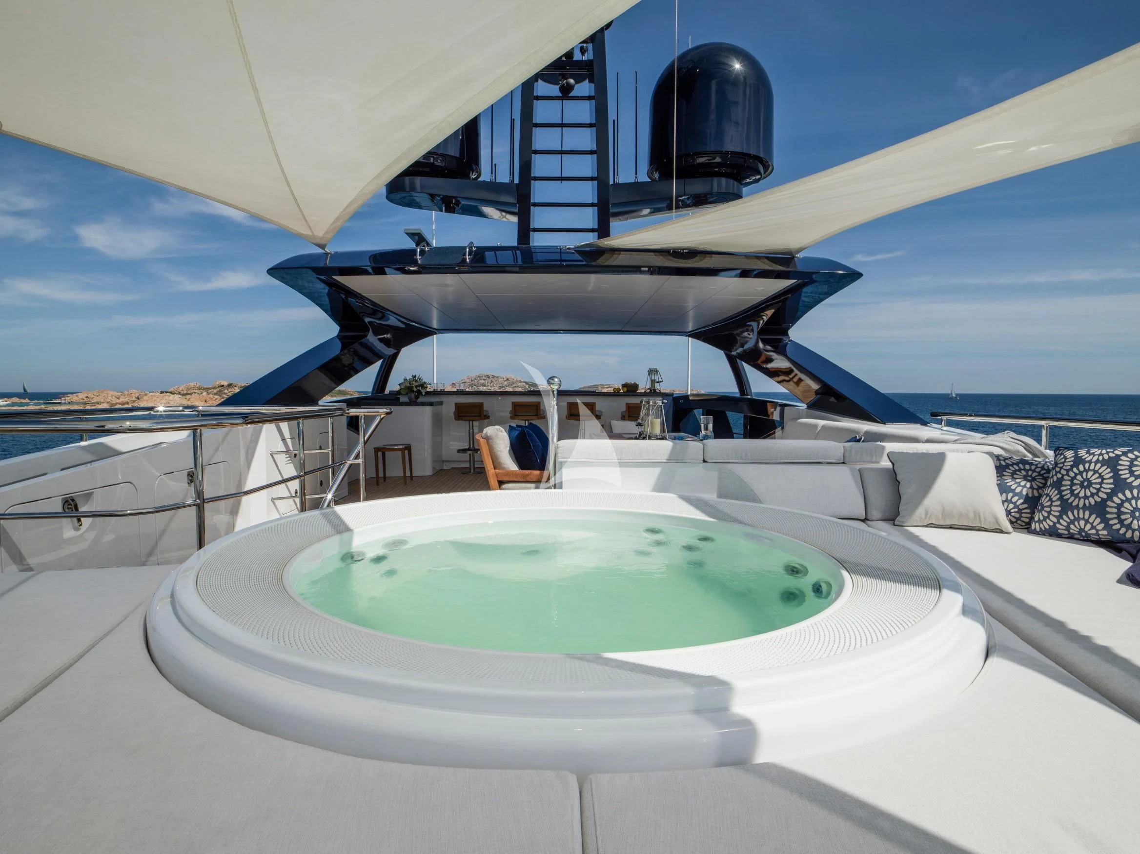 a large white pool on a boat aboard IRISHA Yacht for Sale