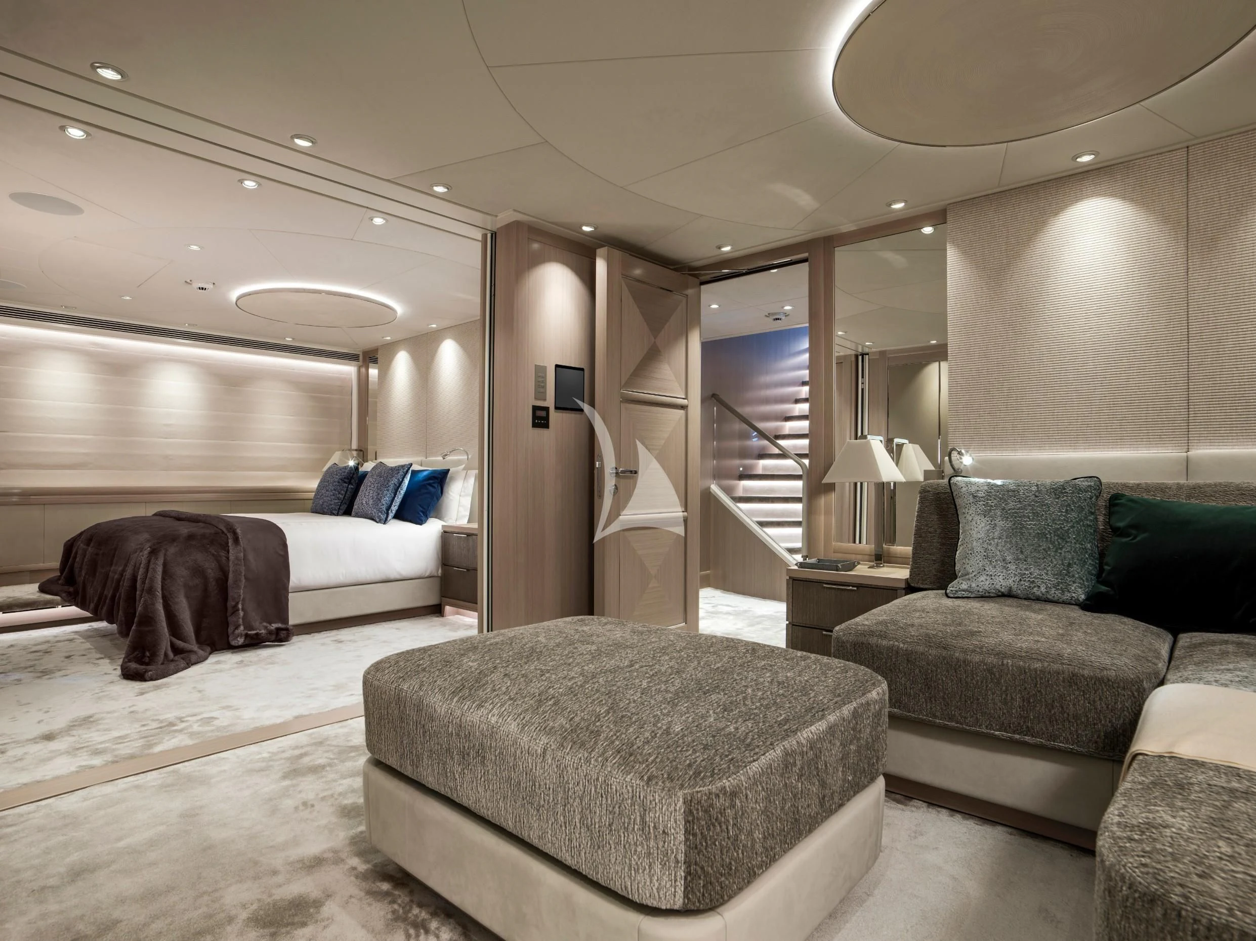 a large modern looking room aboard IRISHA Yacht for Sale