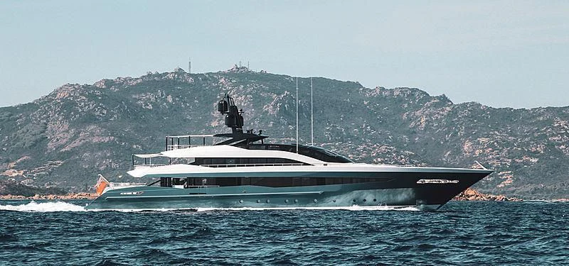 a large ship in the water aboard IRISHA Yacht for Sale