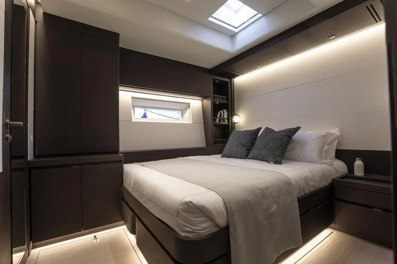 a bed in a room aboard SORVIND Yacht for Charter