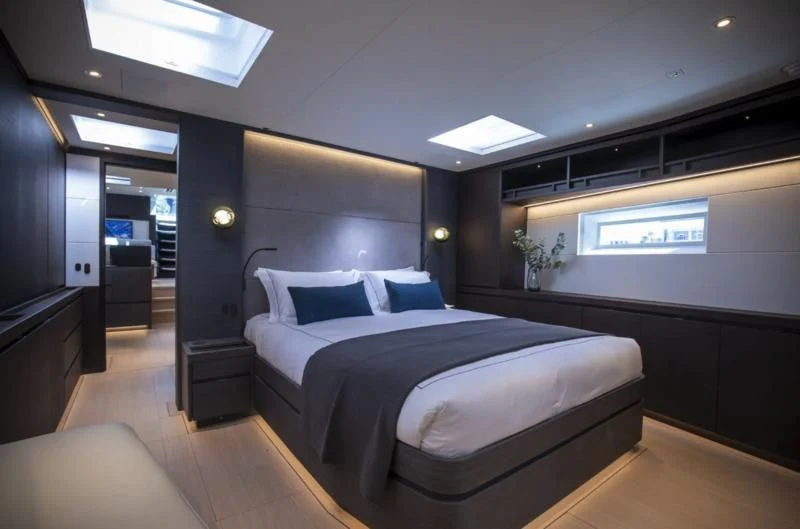 a large bedroom with a large bed aboard SORVIND Yacht for Charter