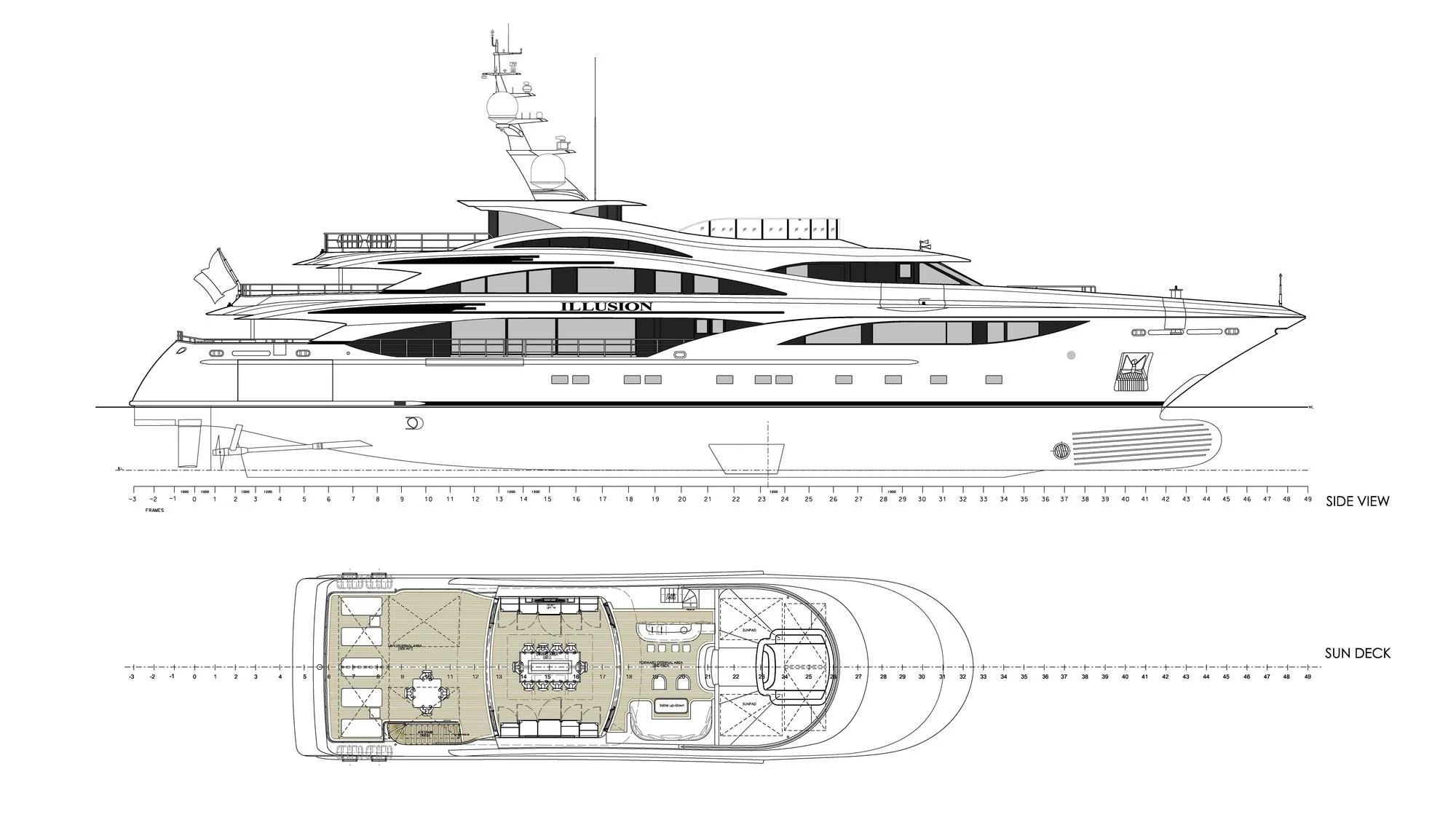 diagram, engineering drawing aboard ILLUSION V Yacht for Charter