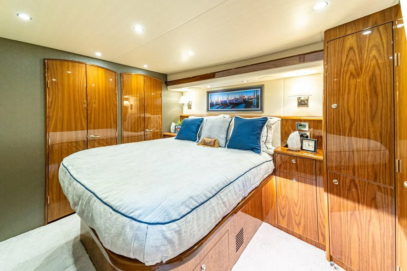a bed in a room aboard MANA Yacht for Sale