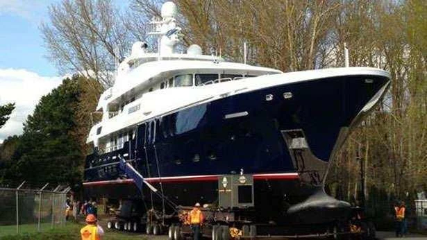 a large black and white helicopter aboard D'NATALIN IV Yacht for Sale