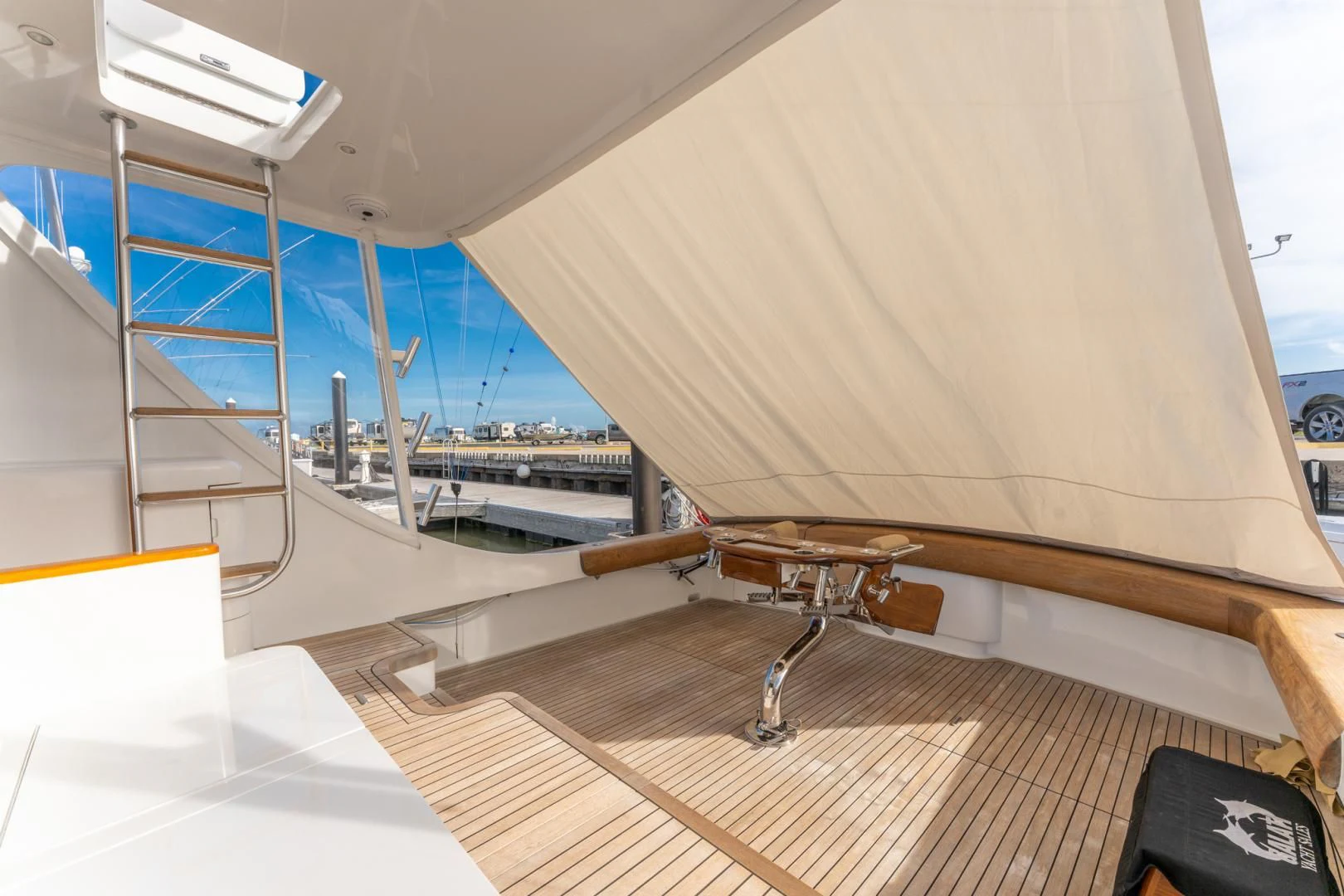 a tent with a skateboard aboard LET  RIDE Yacht for Sale