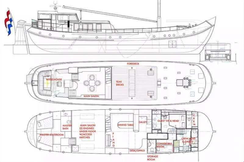 diagram, engineering drawing aboard DE VROUWE CHRISTINA Yacht for Sale