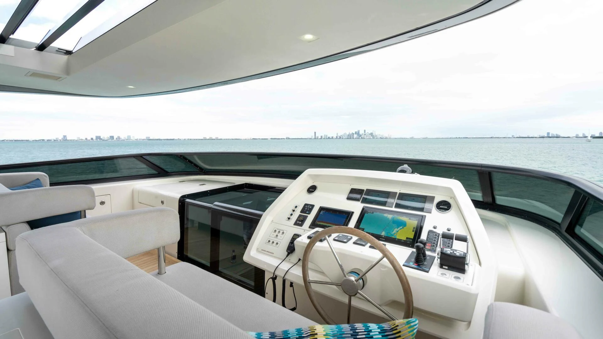 the inside of a car aboard TIME OUT I Yacht for Sale