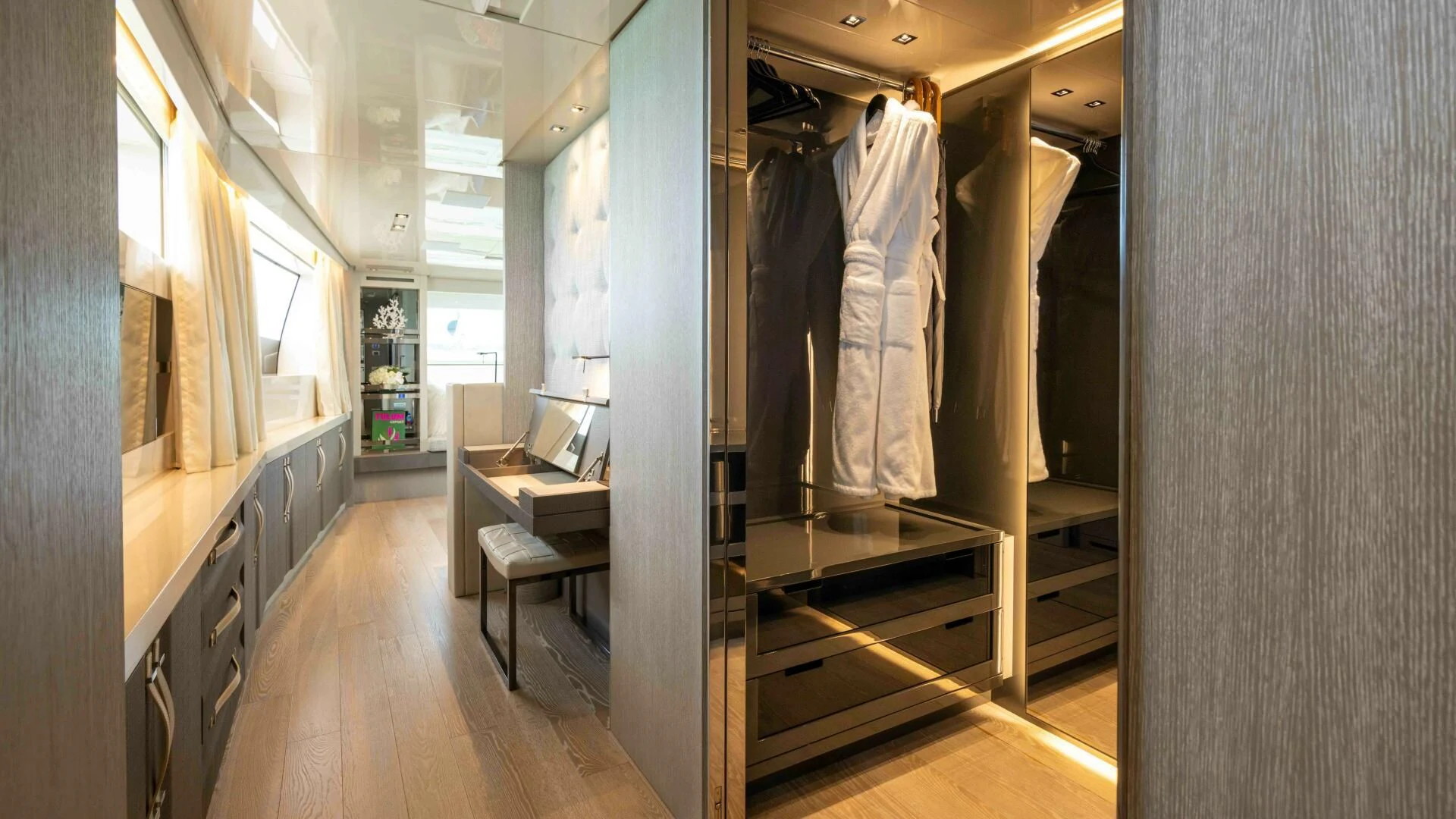 a room with a desk and a chair aboard TIME OUT I Yacht for Sale