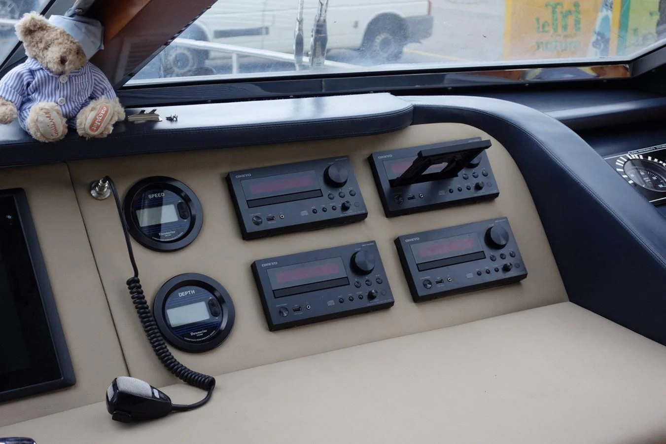 a black box with a camera and a stuffed animal on it aboard BARON B Yacht for Sale