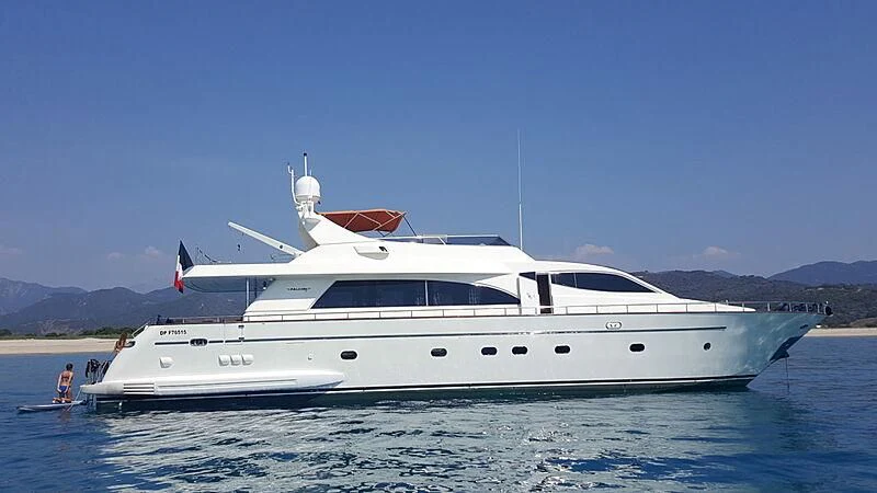 a white yacht in the water aboard BARON B Yacht for Sale