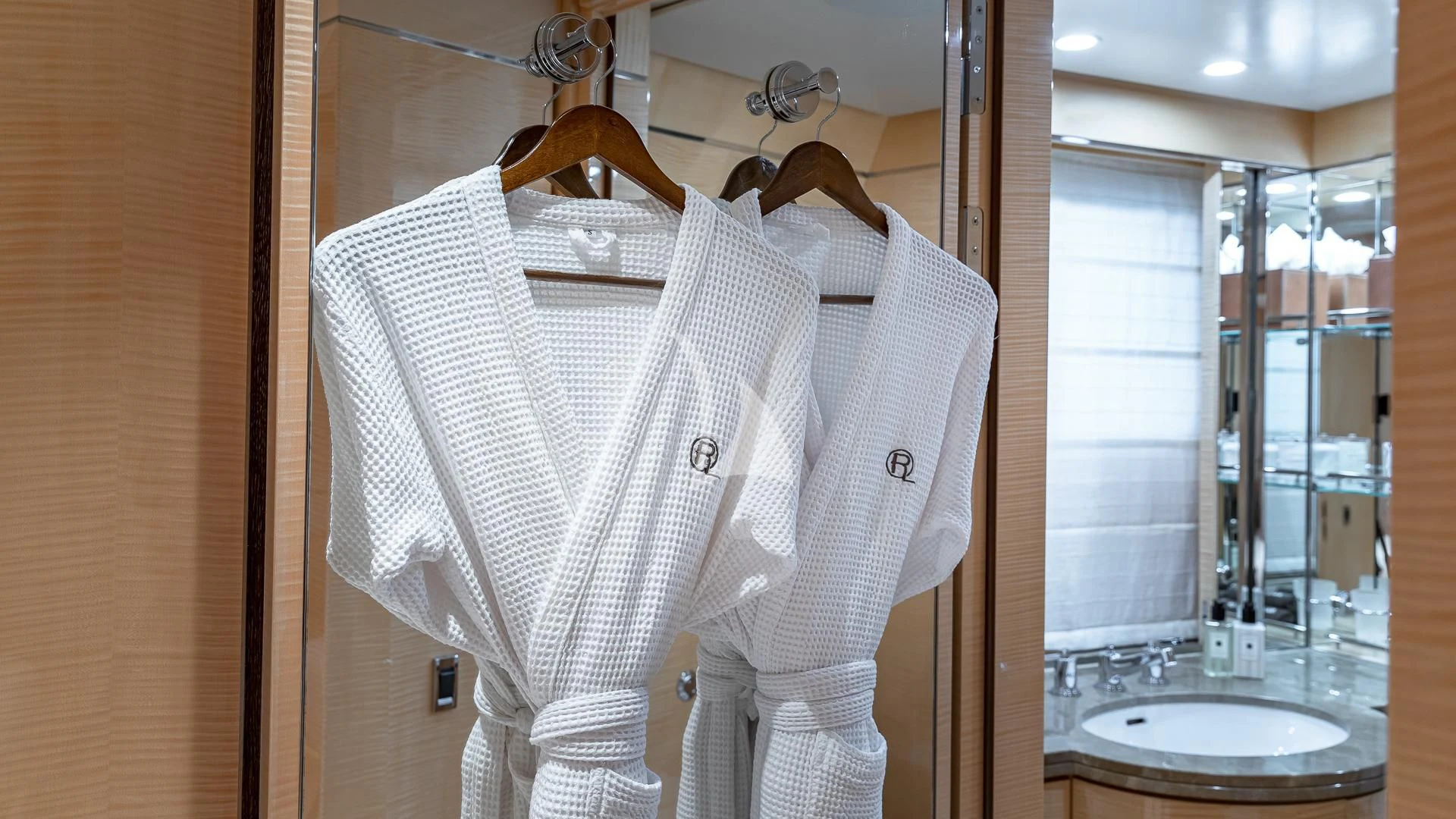 a white shirt on a swinger aboard REVELRY Yacht for Sale