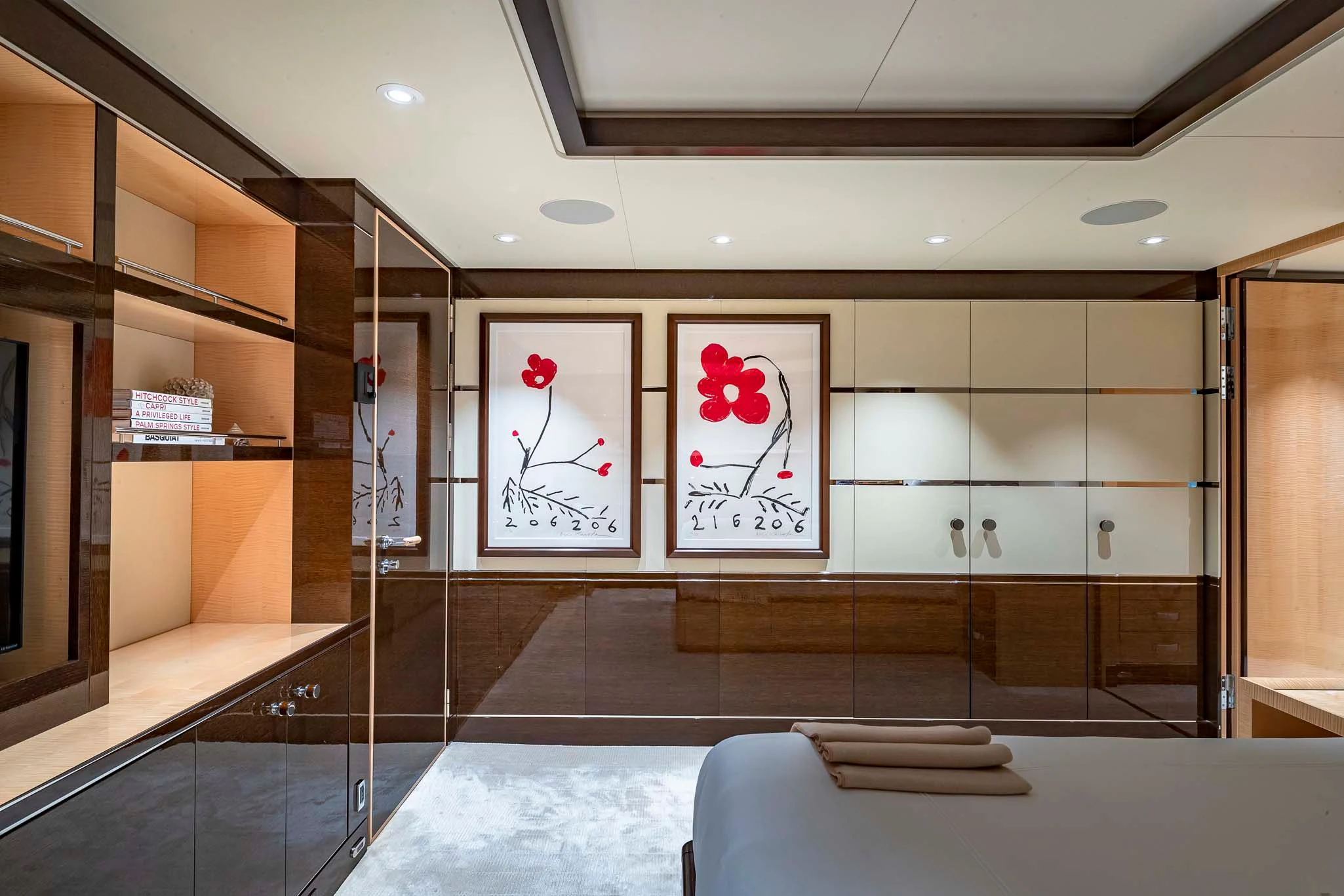 a room with a large glass wall aboard REVELRY Yacht for Sale