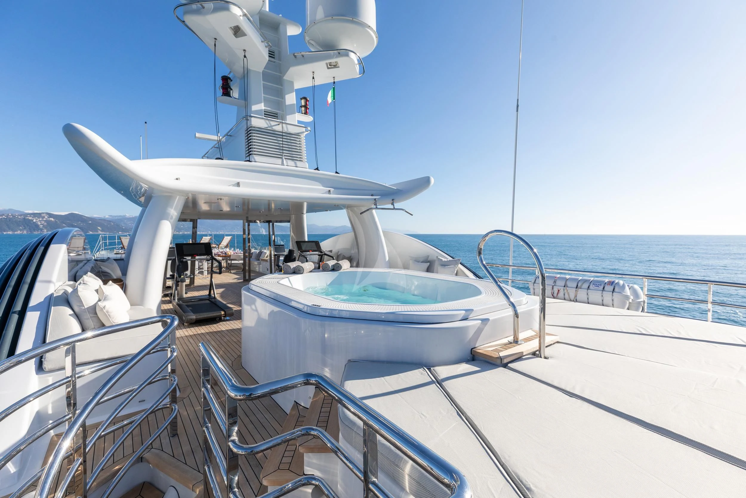 a boat on a deck aboard REVELRY Yacht for Sale