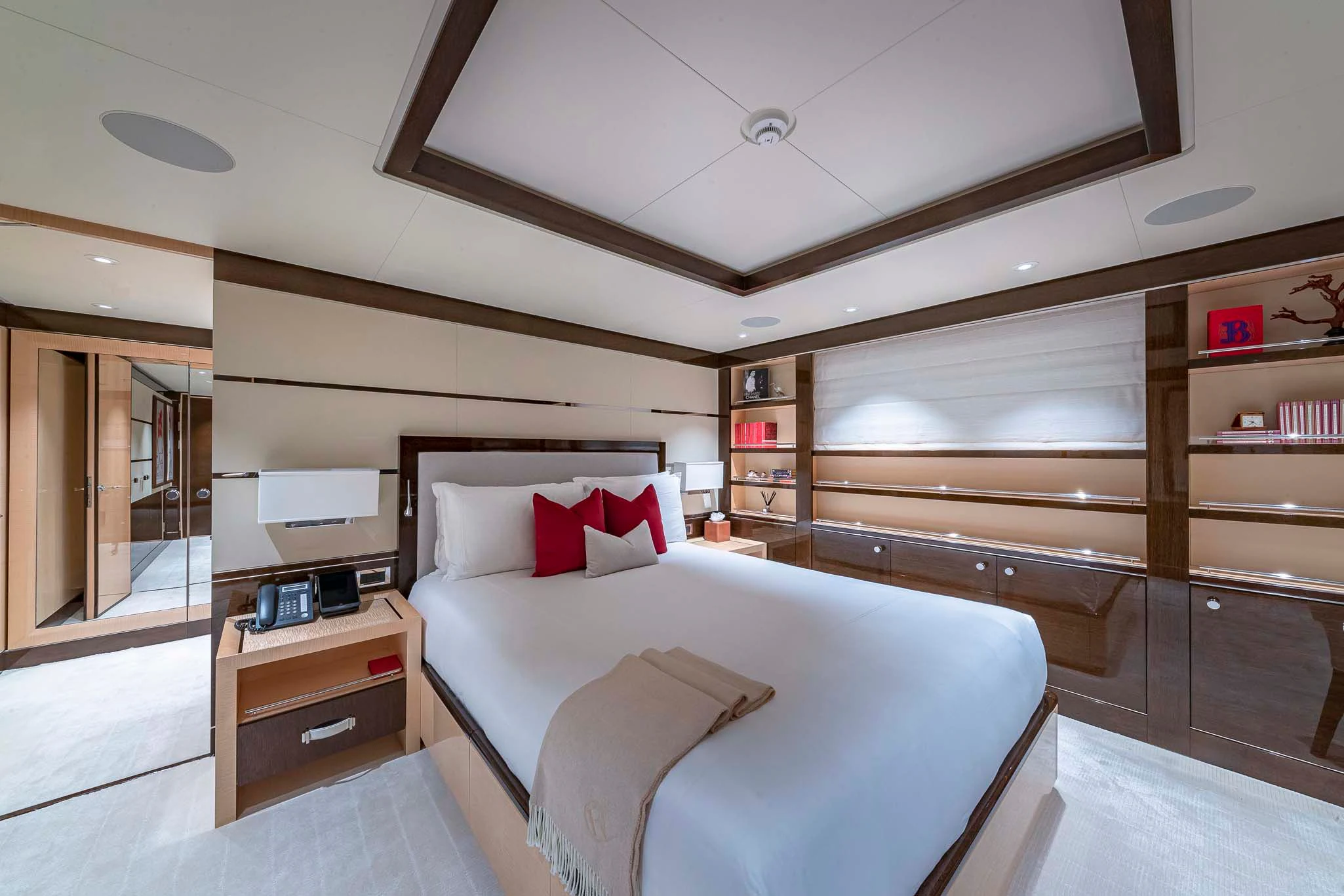 a bed in a room aboard REVELRY Yacht for Sale