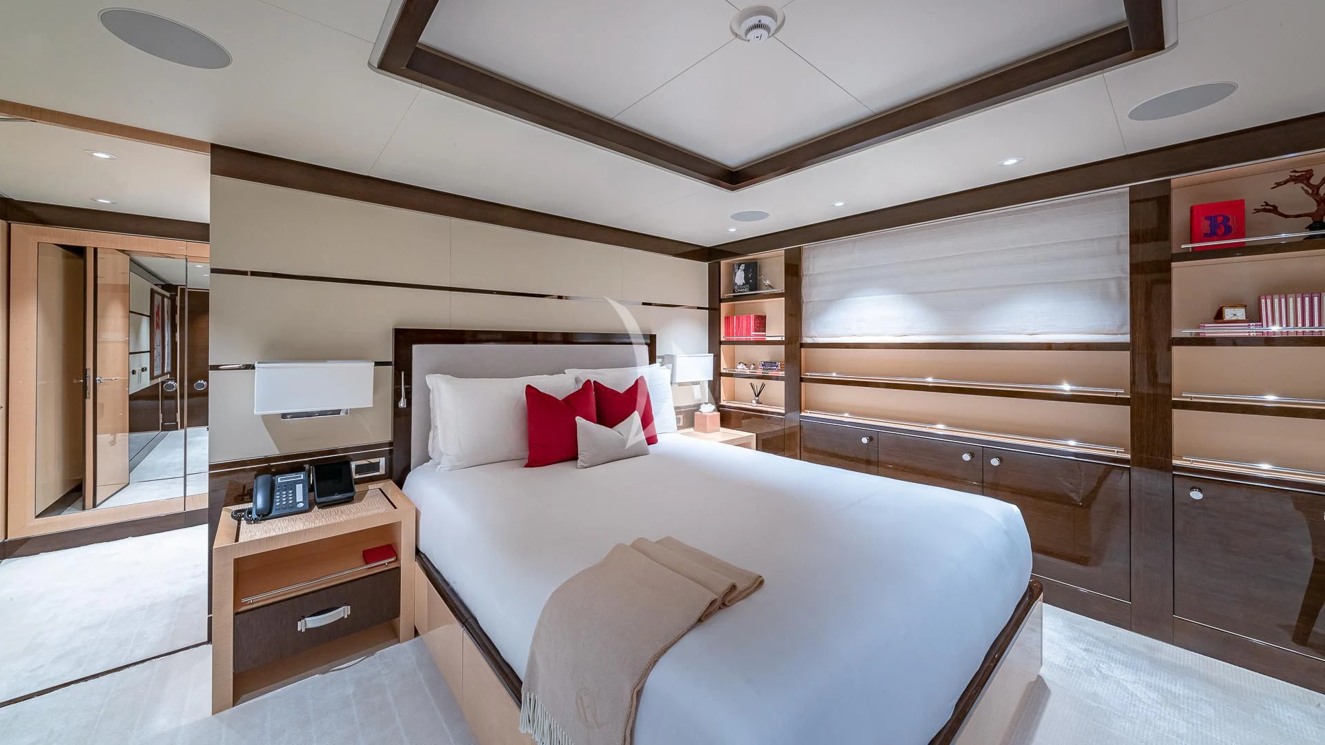 a bed in a room aboard REVELRY Yacht for Sale