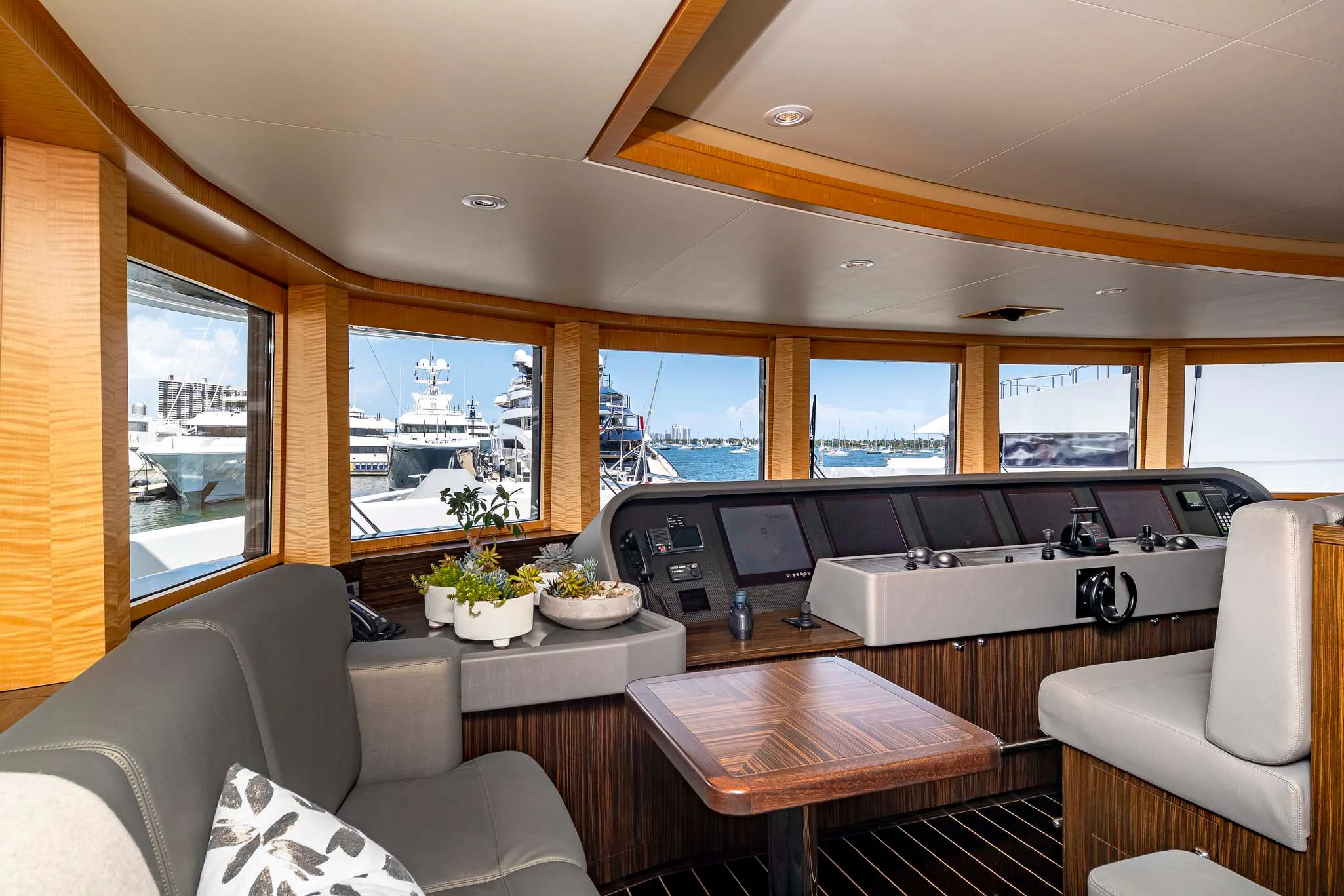 a kitchen and living room aboard REVELRY Yacht for Sale