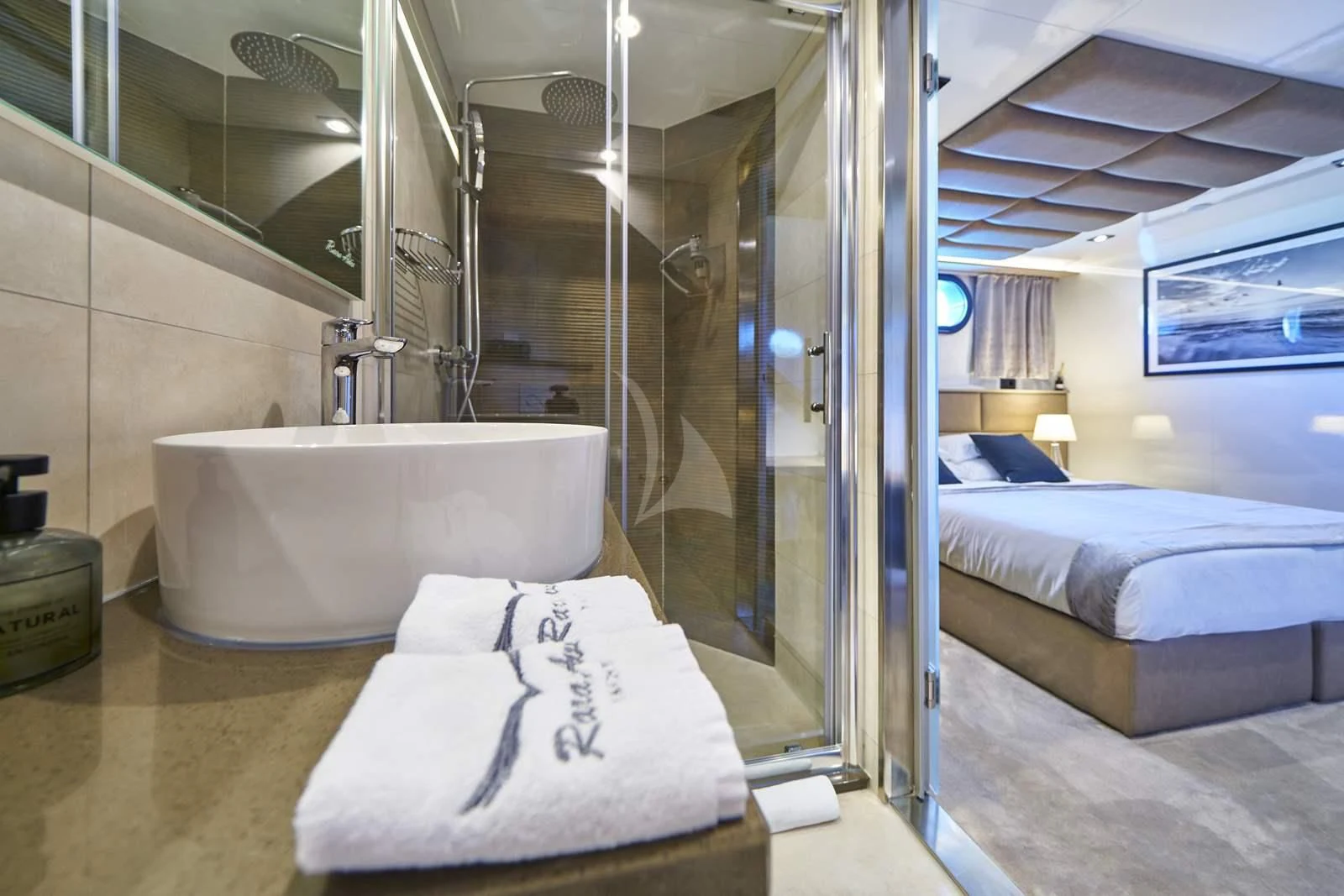 a bathroom with a large bathtub aboard RARA AVIS Yacht for Charter