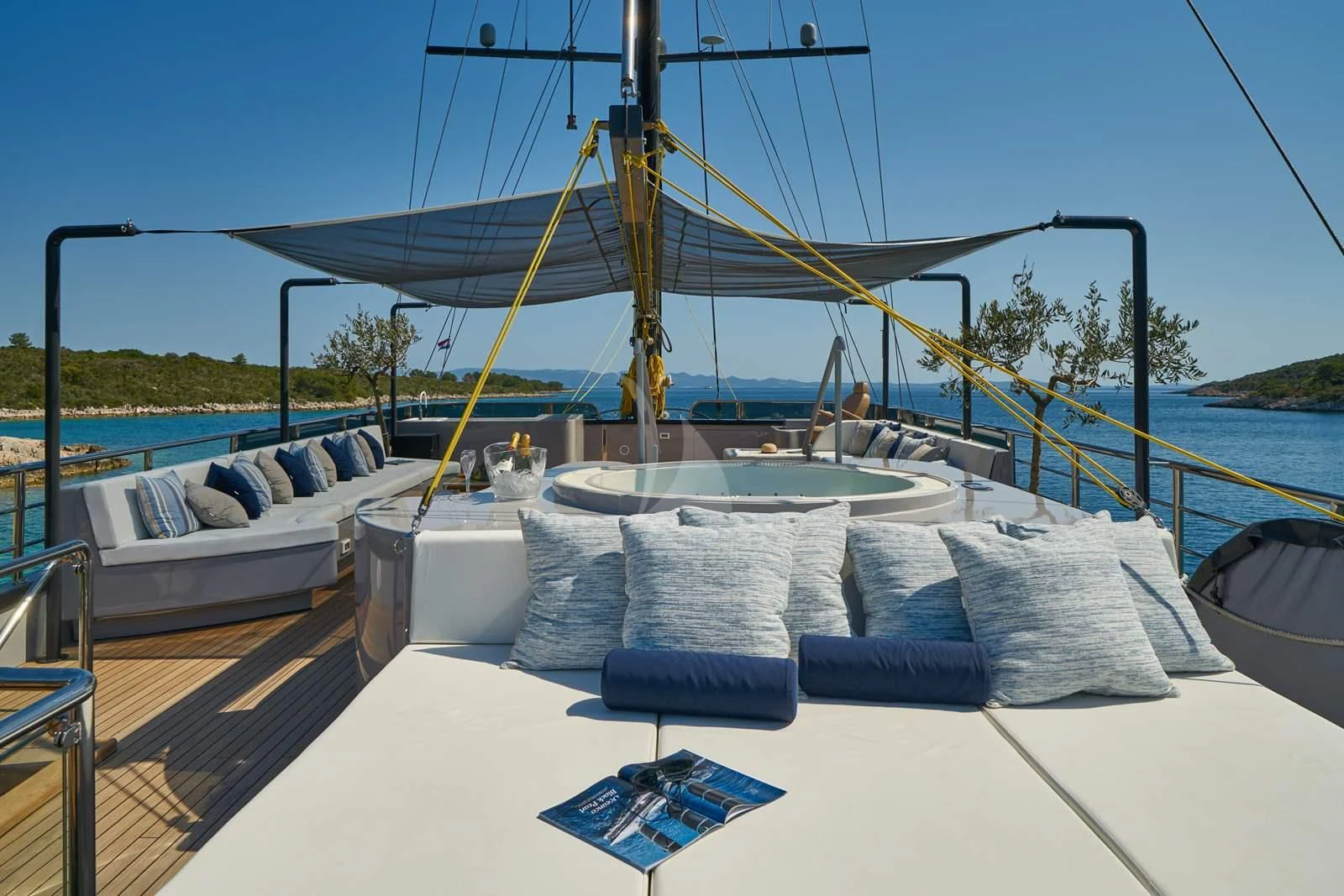 a bed on a deck aboard RARA AVIS Yacht for Charter