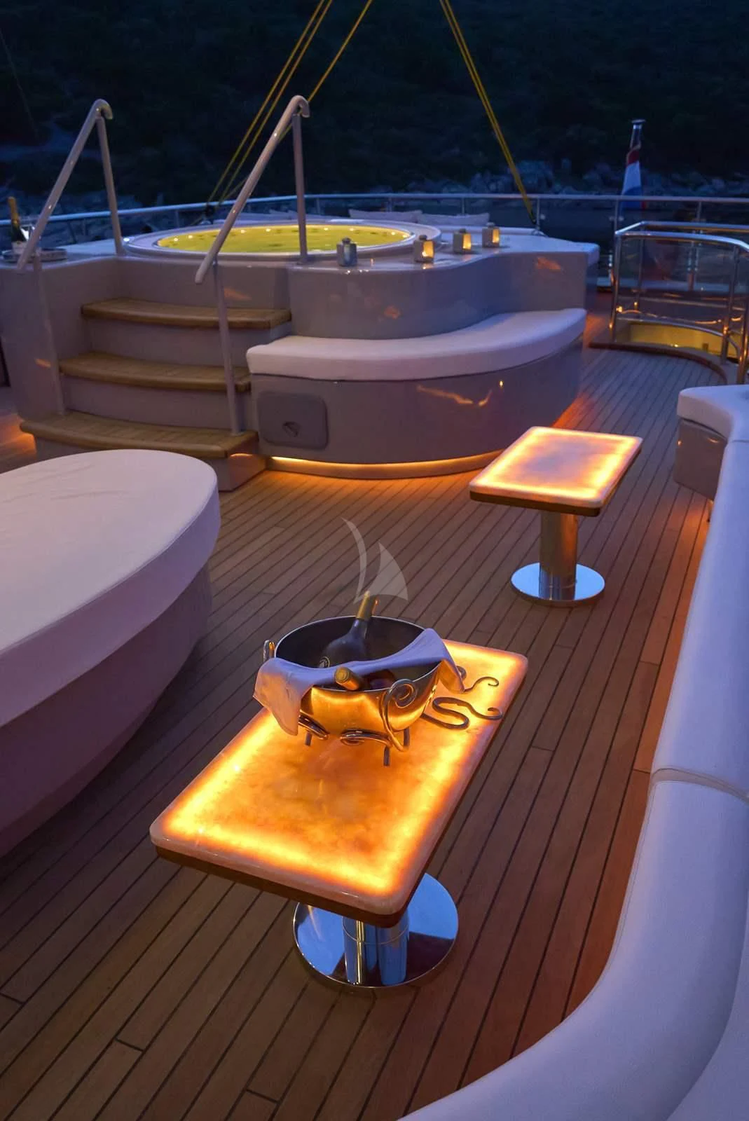 a table with a cup on it aboard RARA AVIS Yacht for Charter