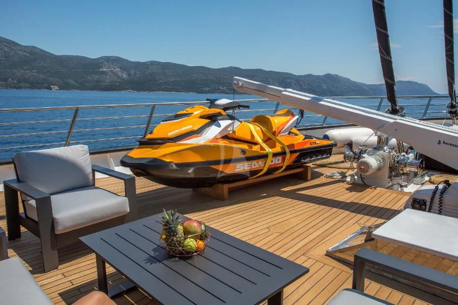 a boat on a deck aboard RARA AVIS Yacht for Charter