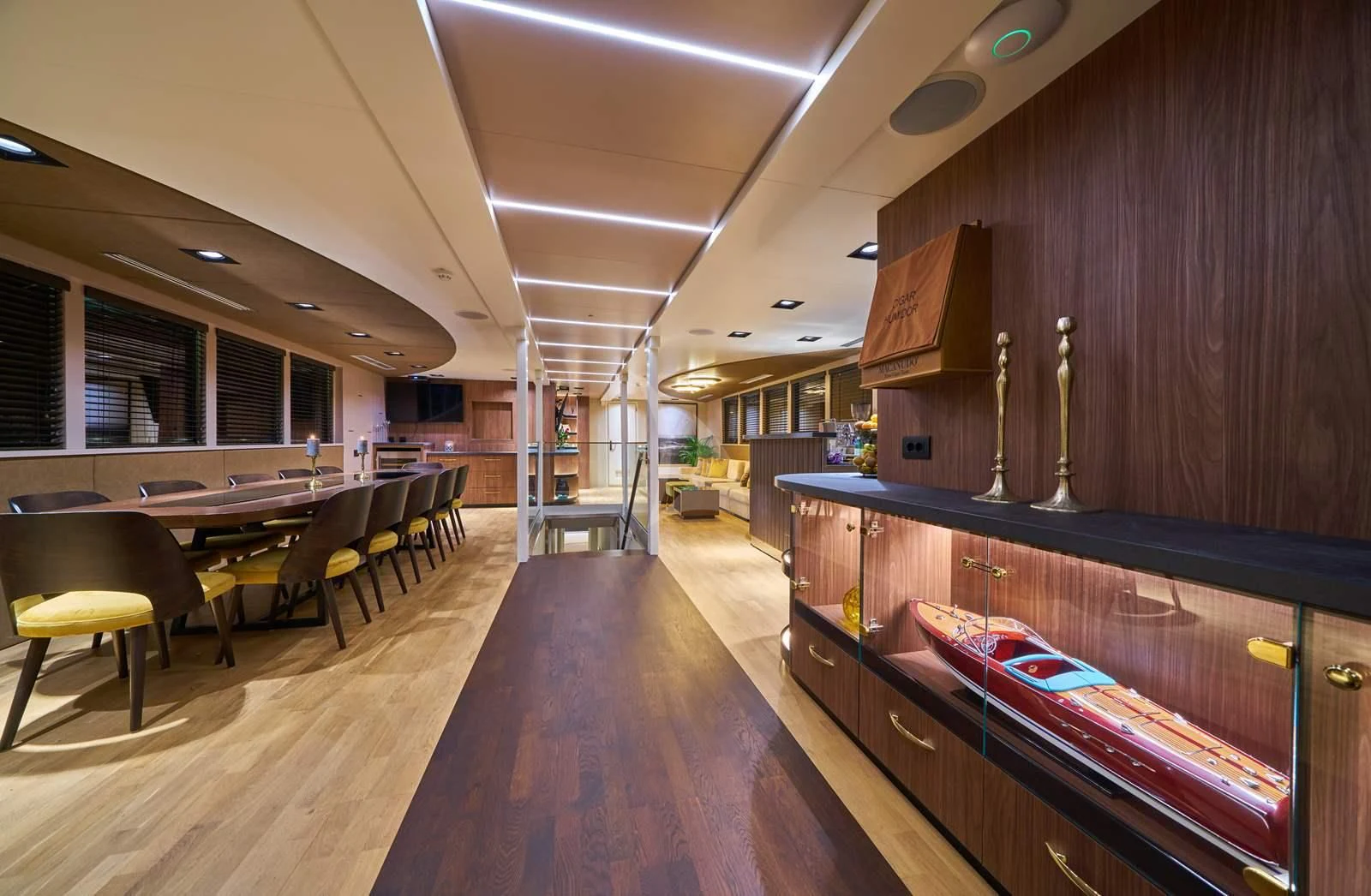 a large room with a pool table and chairs aboard RARA AVIS Yacht for Charter