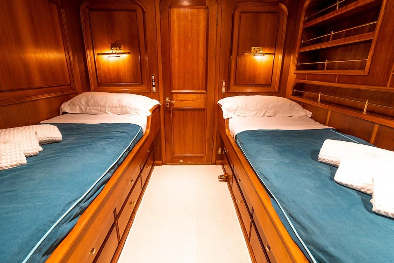 a room with bunk beds aboard A&A Yacht for Charter