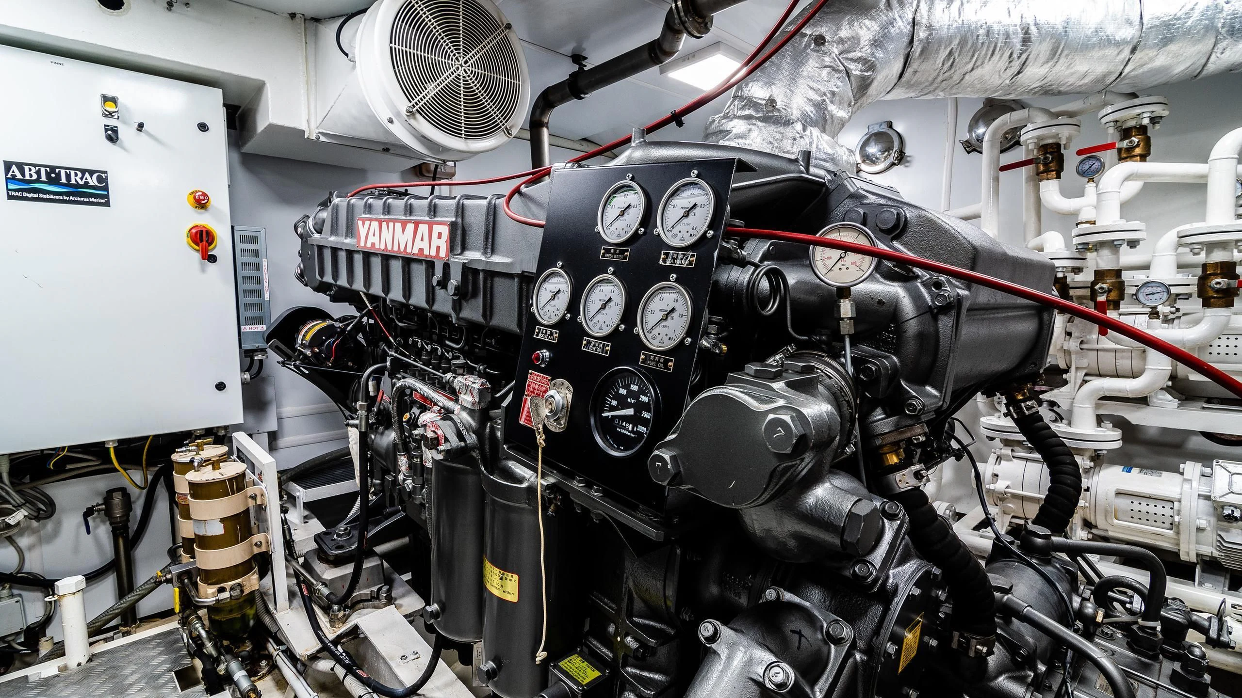 a machine with a large engine aboard A&A Yacht for Charter