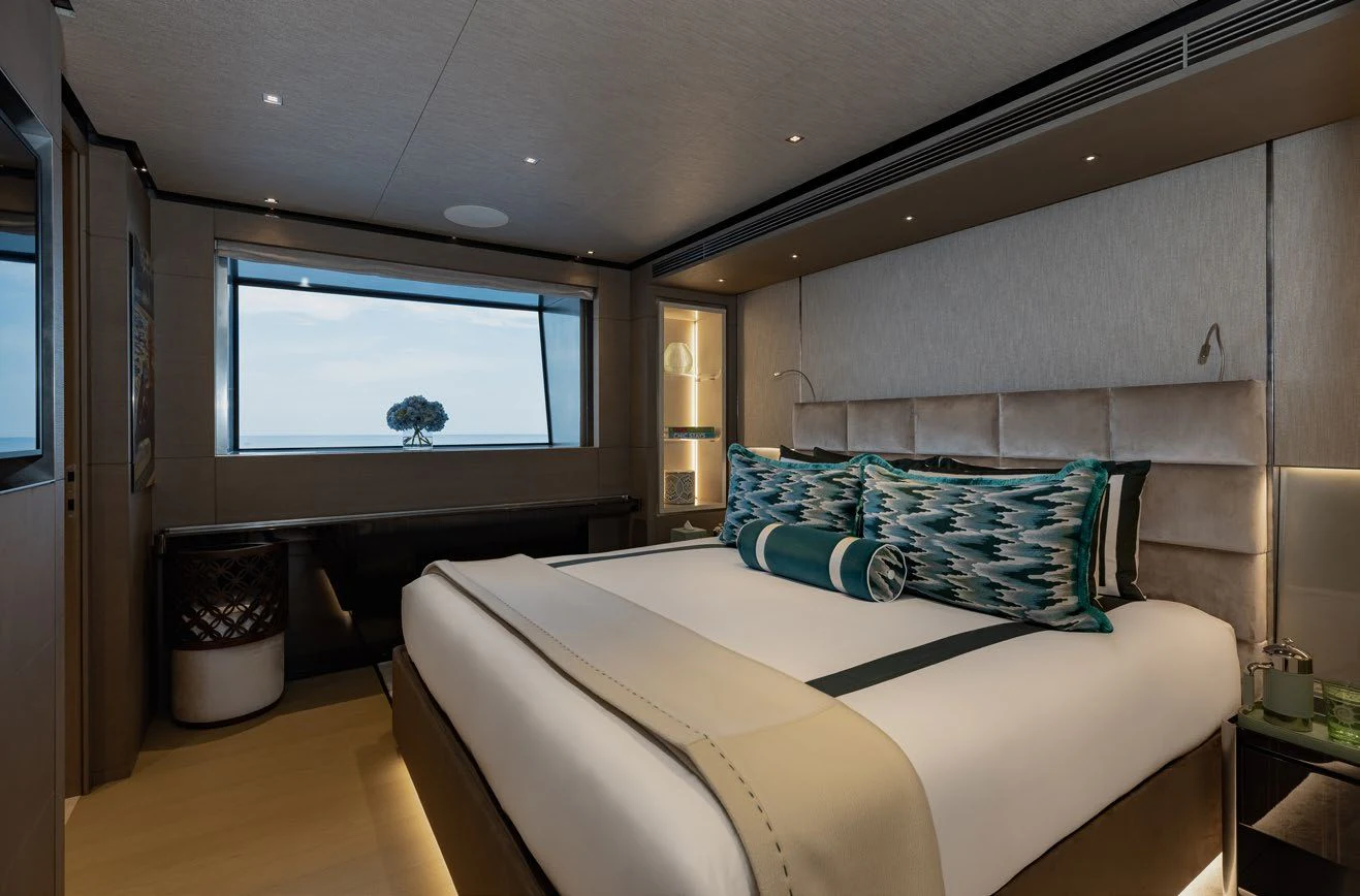 a bed in a room aboard LEMON TREE Yacht for Charter