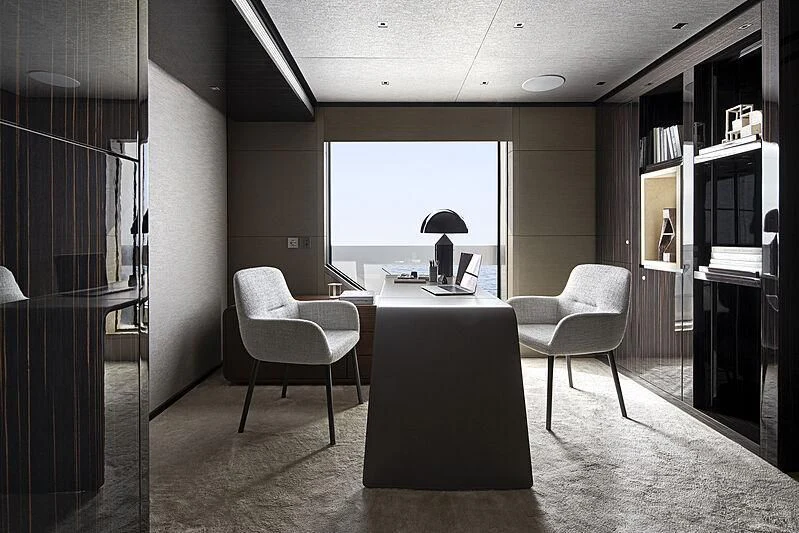 a room with a table chairs and a window aboard LEMON TREE Yacht for Charter