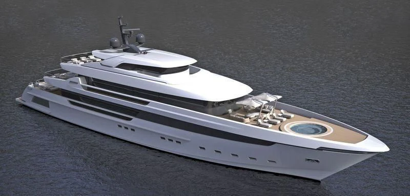 a white boat on a grey surface aboard LEMON TREE Yacht for Charter