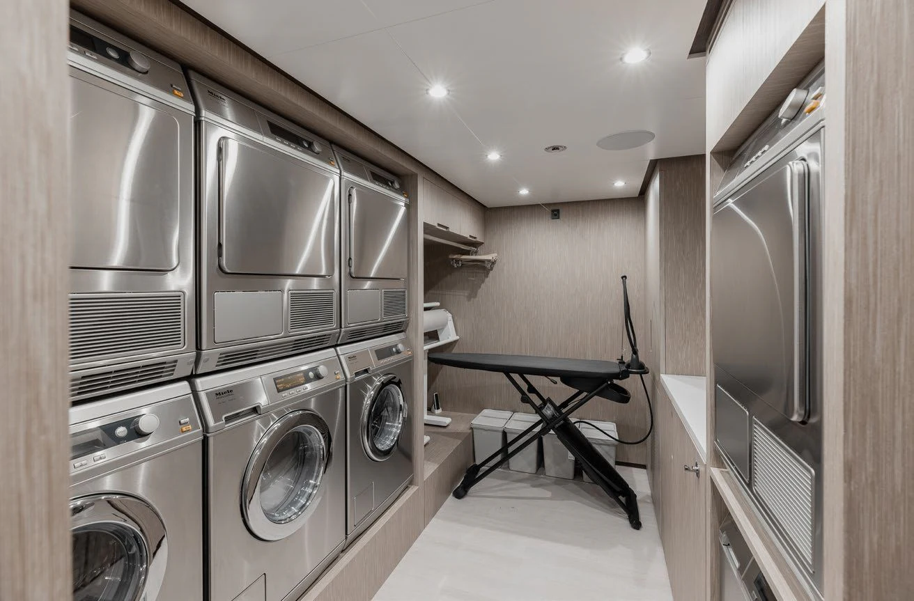 a kitchen with stainless steel appliances aboard LEMON TREE Yacht for Charter