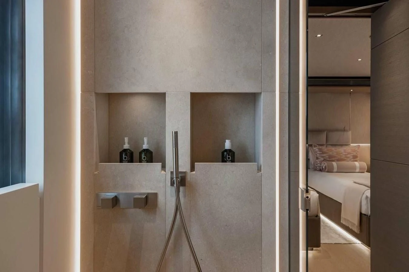 a bathroom with a sink and a mirror aboard LEMON TREE Yacht for Charter