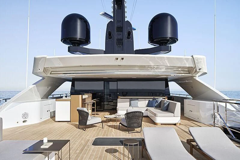 a large space ship with a black helmet on it aboard LEMON TREE Yacht for Charter