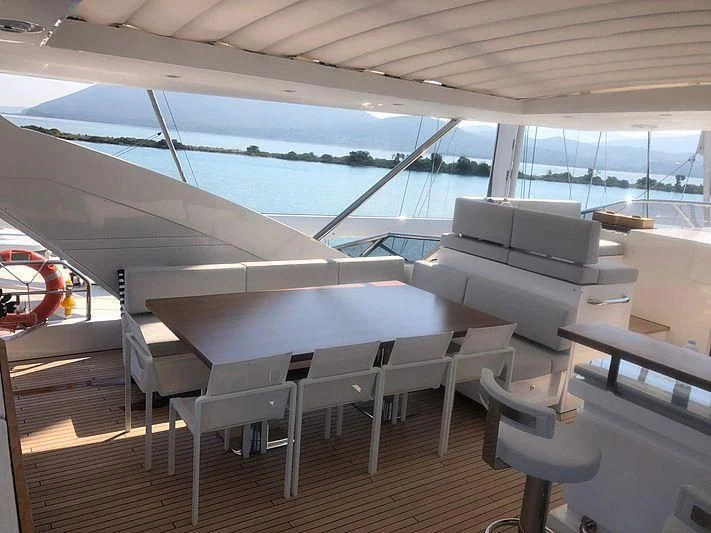 a boat on a deck aboard KALA Yacht for Sale