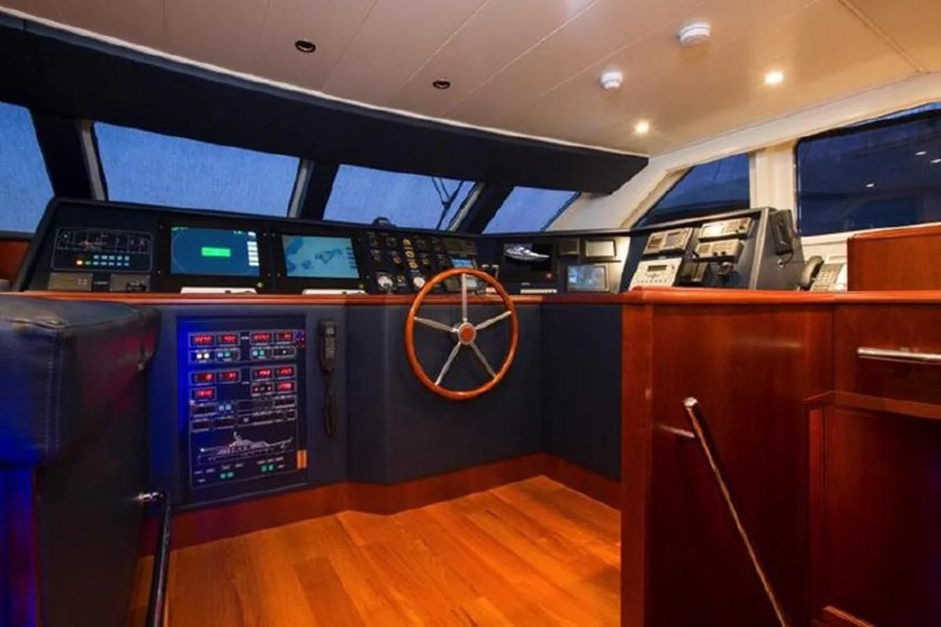 a control panel in a control room aboard M.C. Yacht for Sale