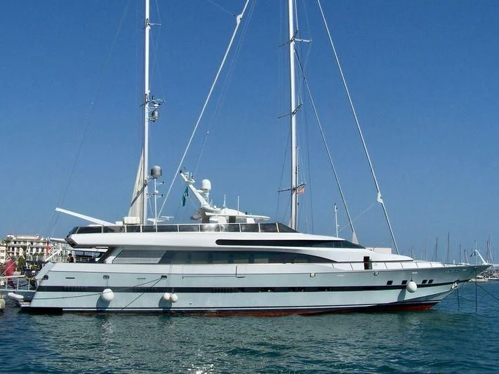 a white boat in the water aboard FONERS Yacht for Sale