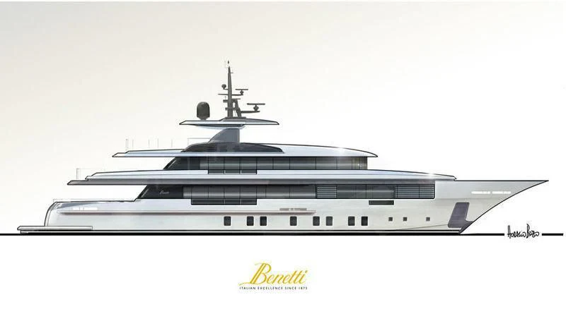 a large white and black building aboard E.MOTION+ Yacht for Sale