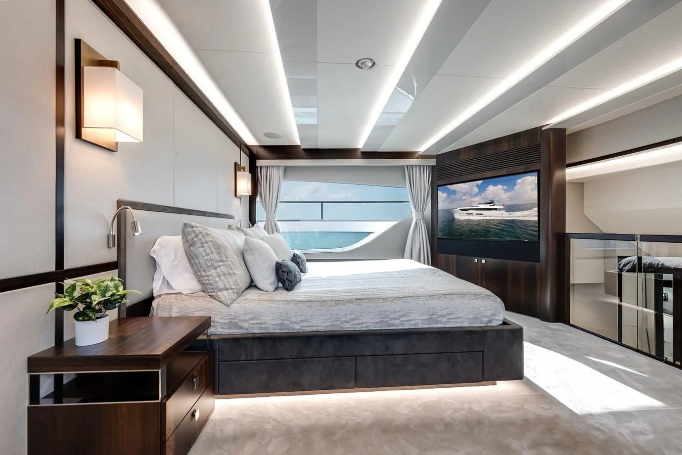 a bed in a room aboard TRIGGER HAPPY Yacht for Sale