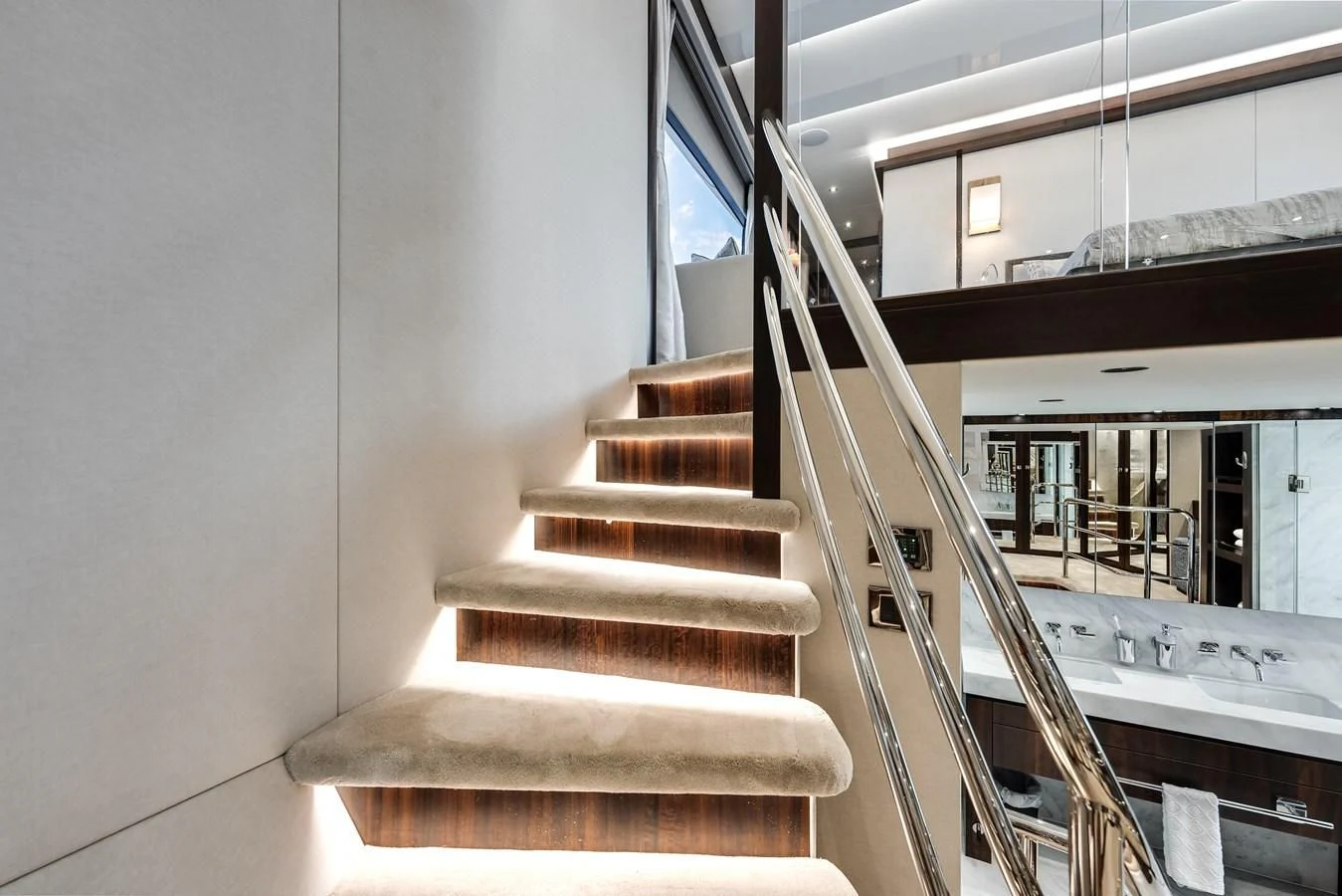 a flight of stairs leading to a building aboard TRIGGER HAPPY Yacht for Sale