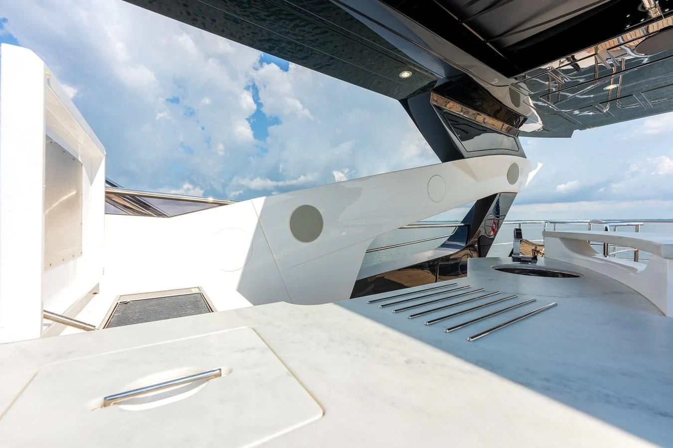 a space shuttle on a launch pad aboard TRIGGER HAPPY Yacht for Sale